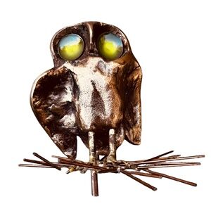 CURTIS JERE Vintage Metal Owl Sculpture Figurine 3.5” Decor Collectible Signed